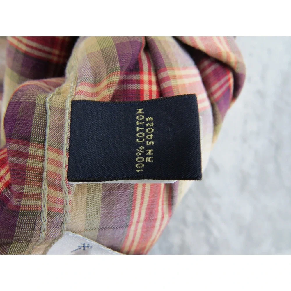 Banana‎ Republic Mens L Plaid Western Snap Shirt Ombre Shadow Plaid Cotton